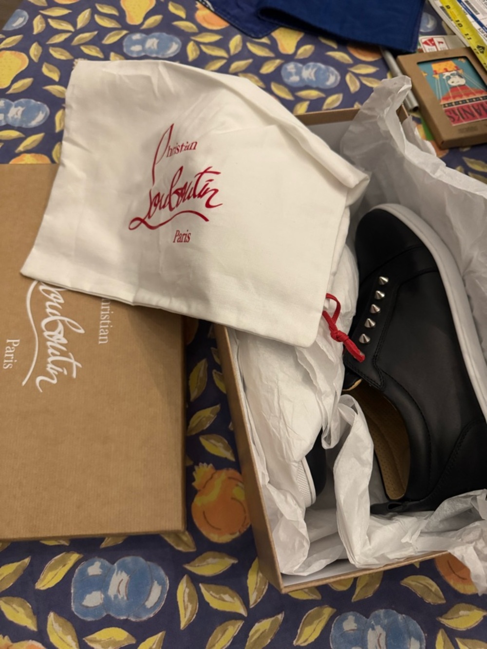 NWT Christian Louboutin Womens Black Leather Spike Slip-On Sneakers 9B - Picture 11 of 12